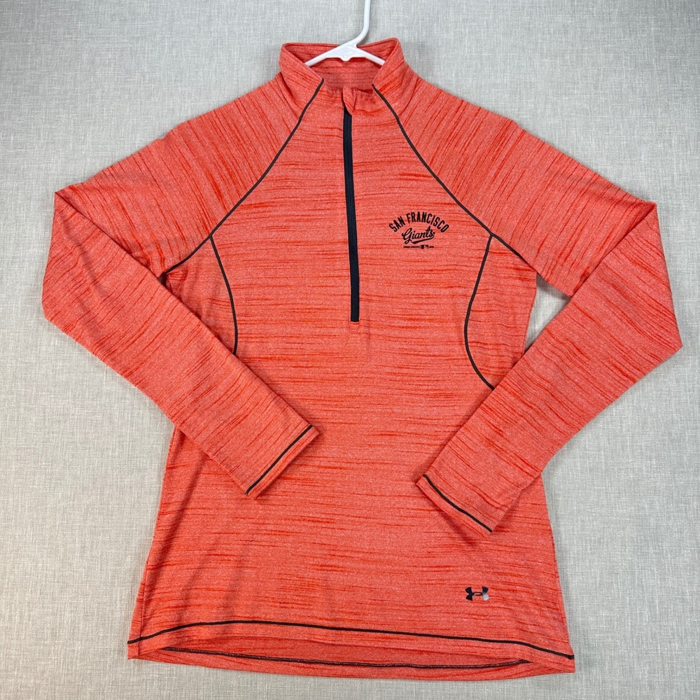 SF Giants Under Armour Quarter Zip Fitted Pullover Top Women Size Medium Orange - Picture 2 of 10